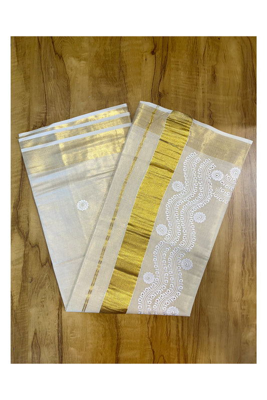 Southloom Tissue Kasavu Saree with Silver Embroidery Work