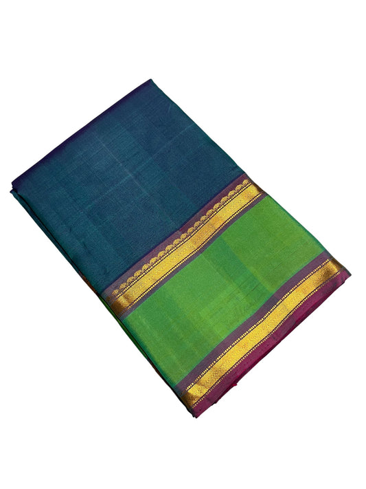 Southloom Pure Handloom Bridal Kanchipuram Silk Saree with Korvai Work (Blue & Green)