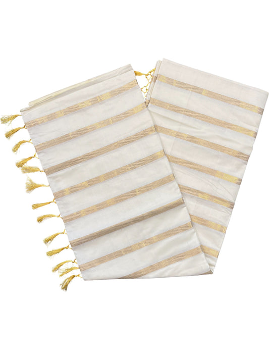 Southloom Kerala Cotton Kasavu Saree with Golden Stripes on Body