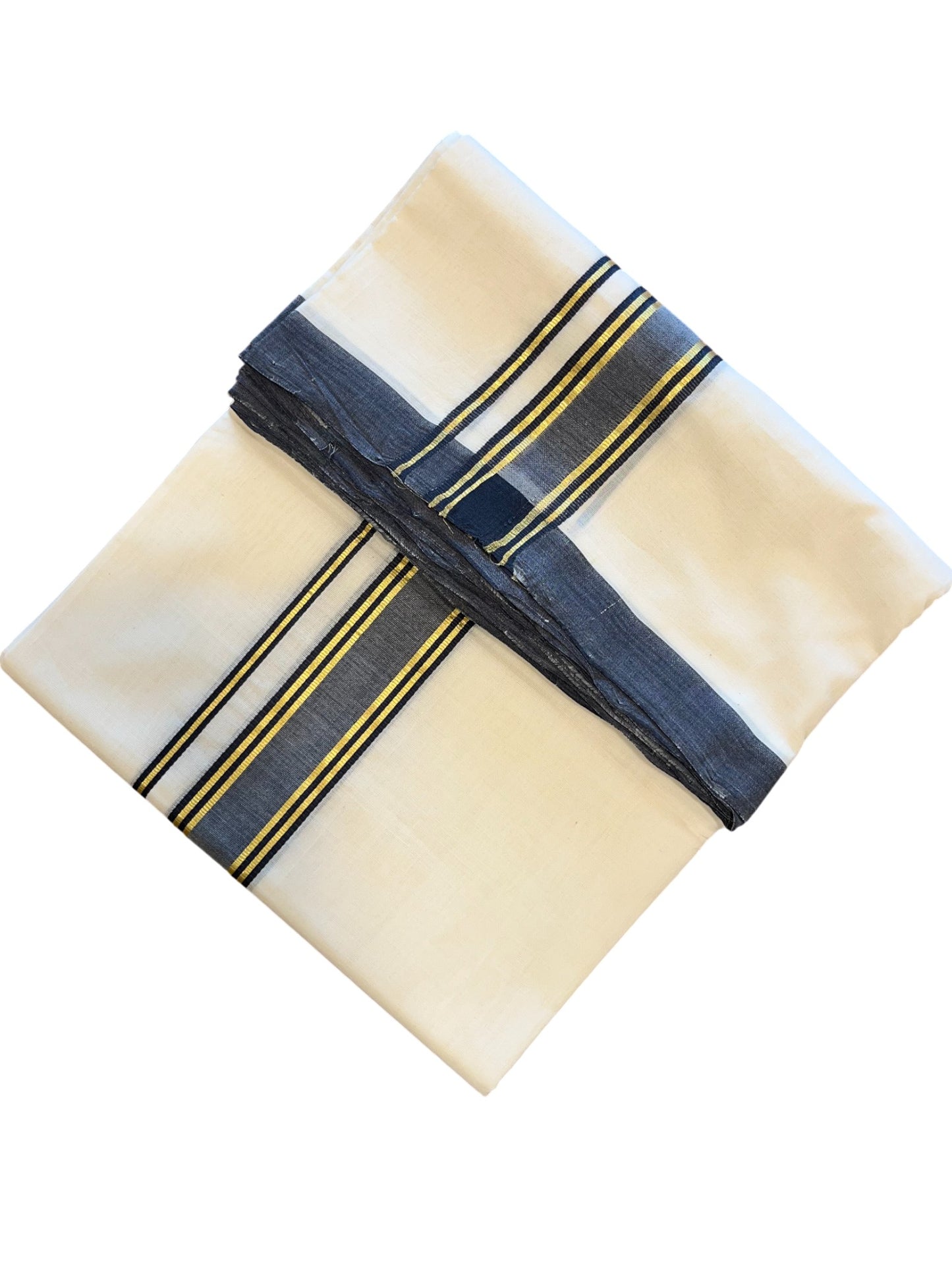 Southloom Premium Handloom Cotton Double Mundu with Gold and Grey Border