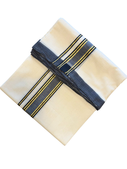 Southloom Premium Handloom Cotton Double Mundu with Gold and Grey Border