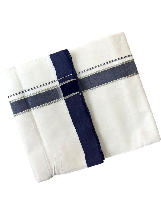 Southloom Balaramapuram Unakkupaavu Premium Handloom Cotton Double Mundu with Gold Kasavu and Blue Border