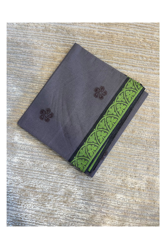 Southloom Kerala Cotton Saree with Floral Woven Works Across Body in Grey