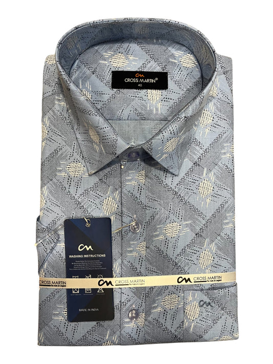 Southloom Pure Cotton Blue Printed Shirt (XL HS)