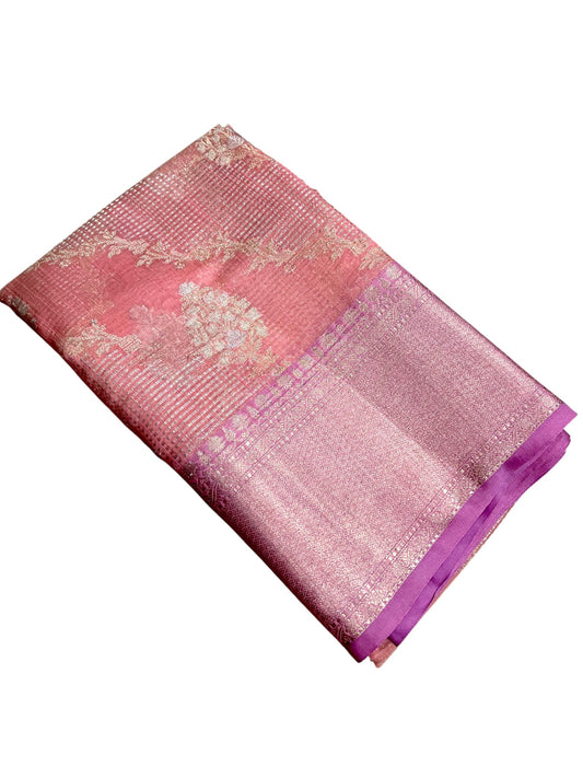 Southloom Tissue Banarasi Silk Saree with Woven Work on Body and Borders (Peach)