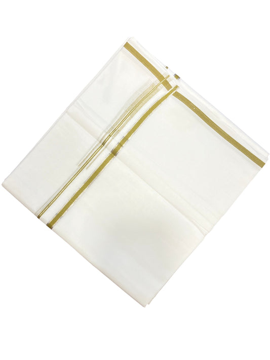 Pure White Cotton Double Mundu with Silver and Green Chutti Kara (South Indian Dhoti)