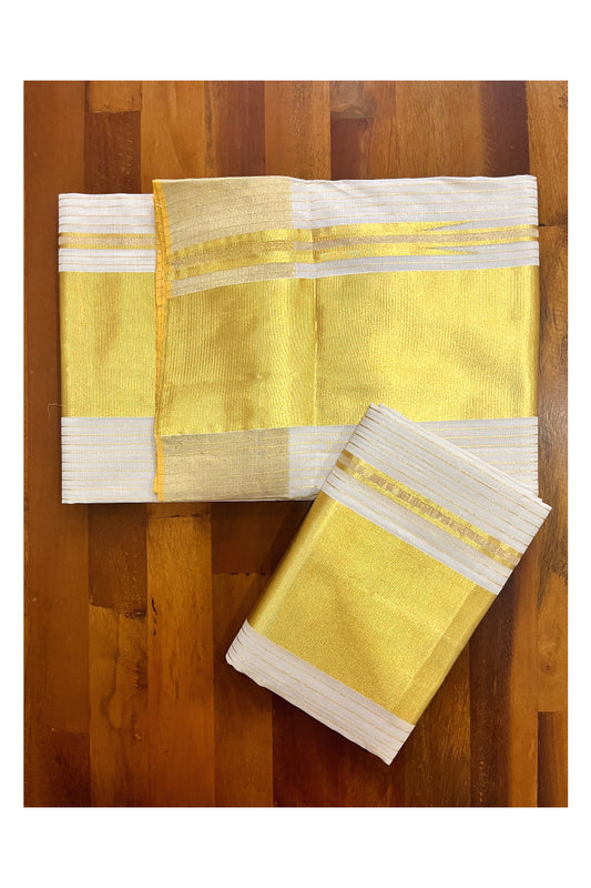 Southloom Super Premium Balaramapuram Handloom Pure Cotton Wedding Set Mundu with Lines Designs 2.70 Mtrs