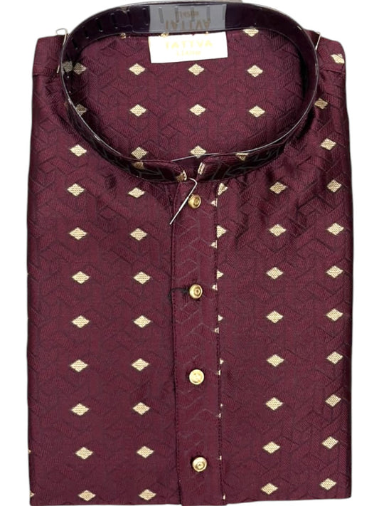 Southloom Maroon Woven Semi Silk Short Kurta for Men SL590