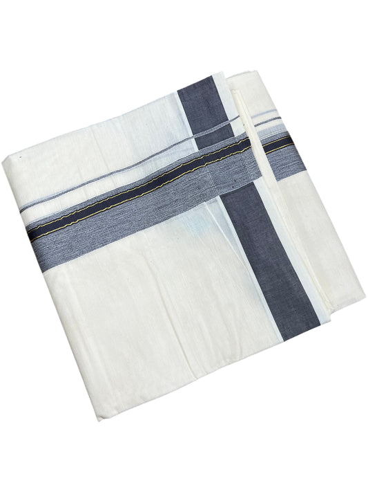 Southloom Pure Cotton Mundu with Gray Border (South Indian Kerala Dhoti)