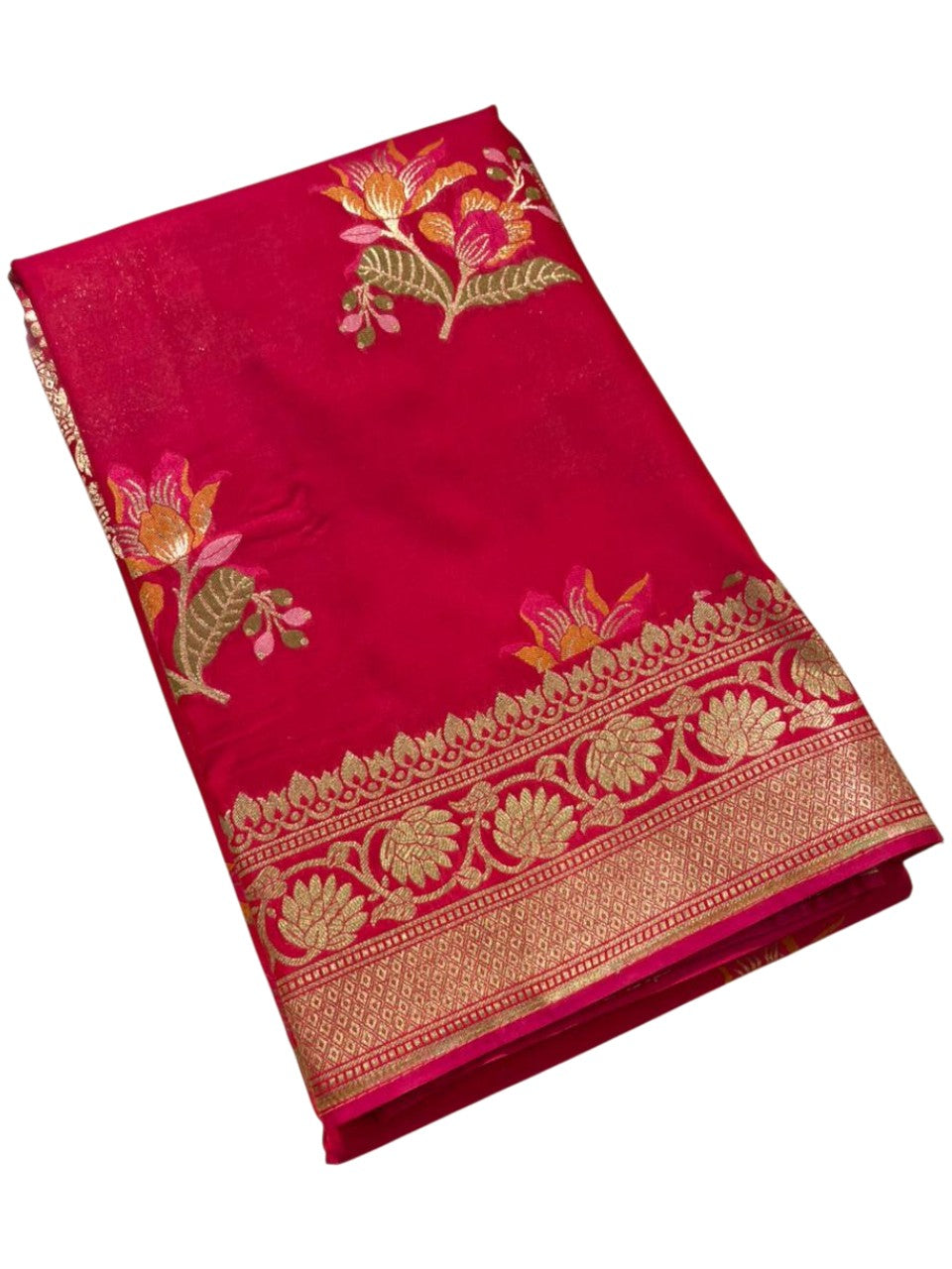 Southloom Pure Banarasi Silk Saree with Woven Work on Body and Borders (Rani Pink)
