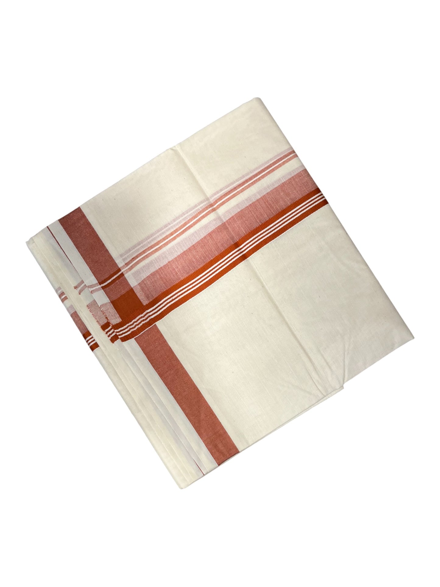 Southloom Pure Cotton Double Mundu With White Lines & Brown Border (South Indian Kerala Dhoti)