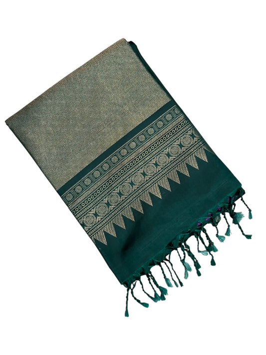 Southloom Pure Handloom Kanchipuram Silk Saree with Korvai Work (Green)