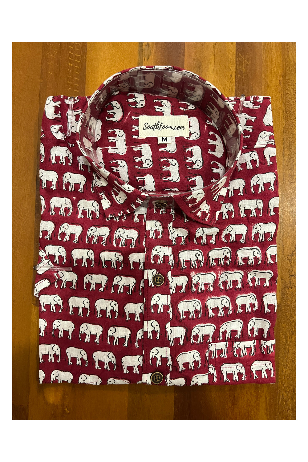 Southloom Jaipur Cotton Red With Elephant Hand Block Printed Shirt (Full Sleeves)