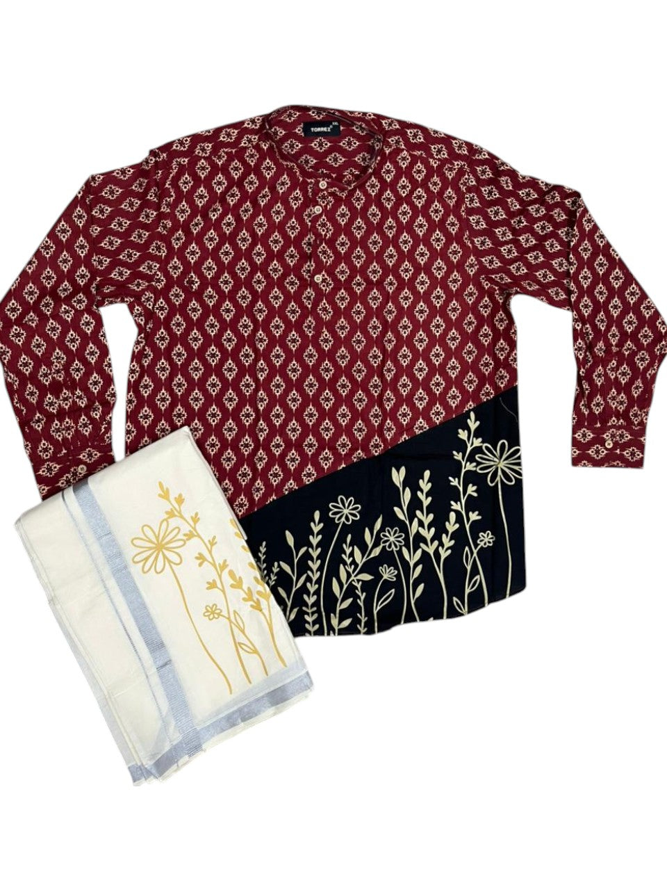Southloom Cotton Ajrakh Printed Maroon Men's Combo (Shirt + Mundu) SLCOMBO SL579