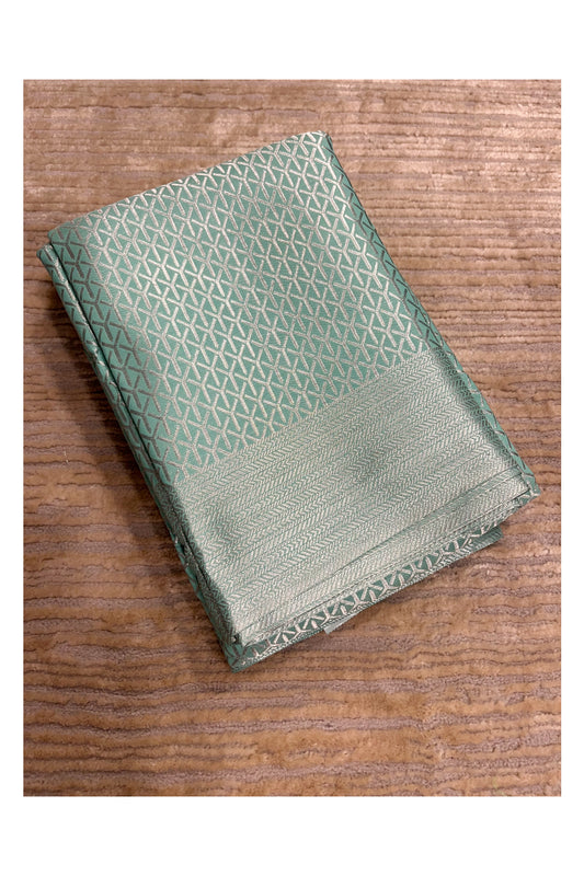 Southloom Banarasi Silver Zari Brocade Work Silk Saree in Green Pastel Shade