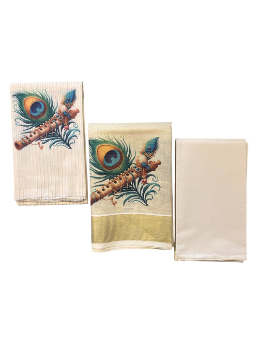 Southloom Kerala Tissue Churidar Salwar Material with  Hand Painted  Designs (include Shawl / Dupatta)