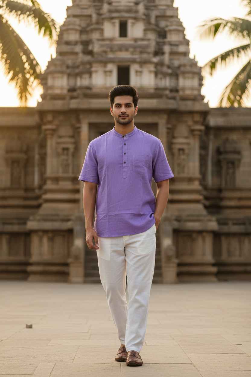 Southloom Lavendar Short Cotton Kurta Shirt for Men