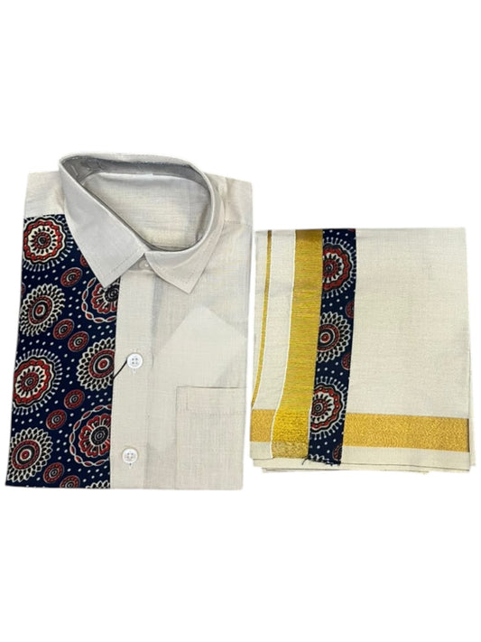 Southloom Tissue Ajrakh Printed Kids's Combo (Shirt + Velcro Mundu) SLKCOMBO SL611