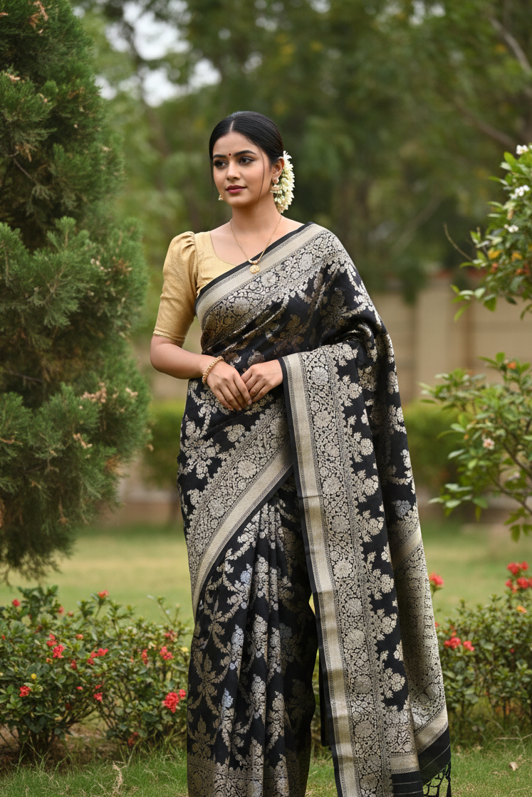 Southloom Pure Banarasi Silk Saree with Woven Work on Body and Borders
