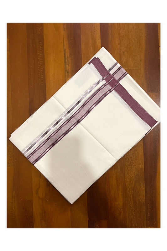 Pure White Cotton Double Mundu with Brown Border (South Indian Kerala Dhoti)