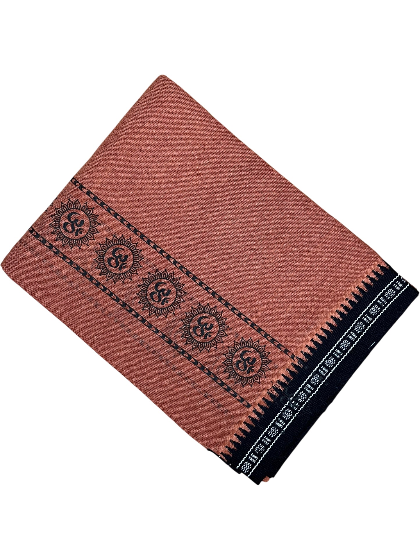 Southloom Saffron (Kaavi) Black Printed Single Mundu / Lungi (South Indian Kerala Dhoti)