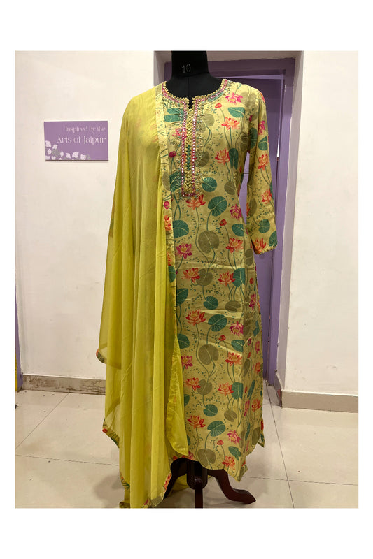 Southloom Stitched Semi Silk Salwar Set in Light Green with Froral Prints