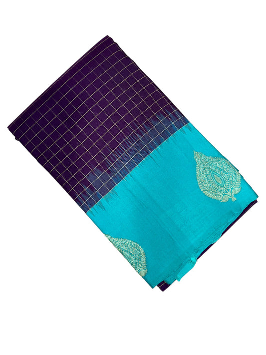 Southloom Premium Handloom Bridal Kanchipuram Silk Saree with Butta Works (Violet & Blue)
