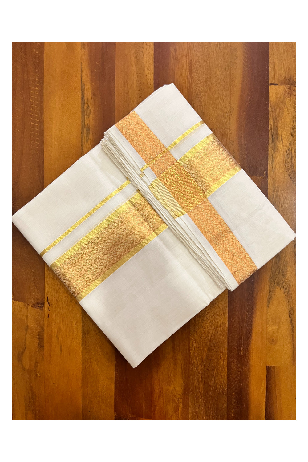 Southloom Super Premium Balaramapuram Unakkupaavu Handloom Double Wedding Mundu with Copper and Golden Kasavu Woven Border (Vishu 2024 Collection)