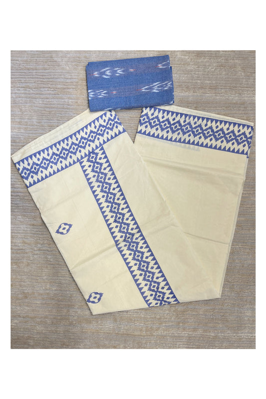 Southloom Ikat Design Blue Printed Saree with Blouse Piece