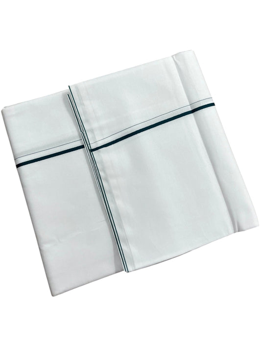 Southloom Pure White Cotton Single Eerkkil Kara Mundu with Peacock Green Border (South Indian Kerala Dhoti)