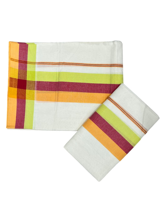 Southloom Pure Cotton Kerala Single Mulloth Set Mundu (Mundum Neriyathum) Orange & Red Border in 2.80 mtrs SL243