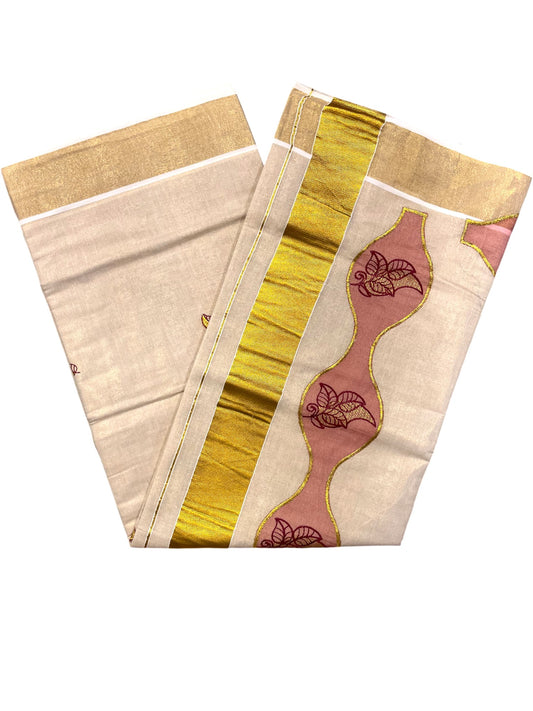 Southloom Tissue Kerala Kasavu Saree with Embroidery Design