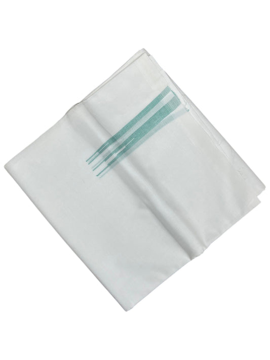 Southloom Pure White Cotton Double Mundu with Turquoise Chuttikara (South Indian Dhoti)