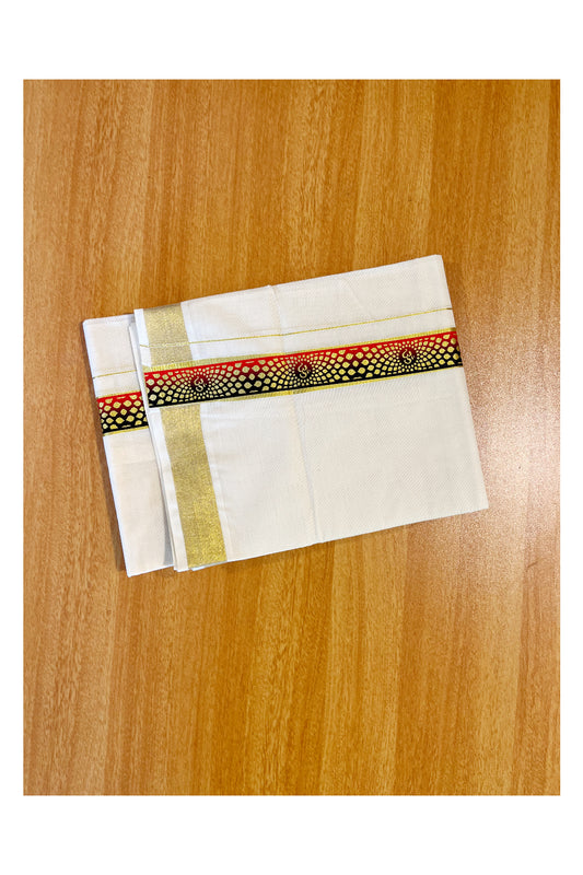 Southloom Pure Cotton Off White Double Mundu with Mural Printed Design Along Kasavu Kara