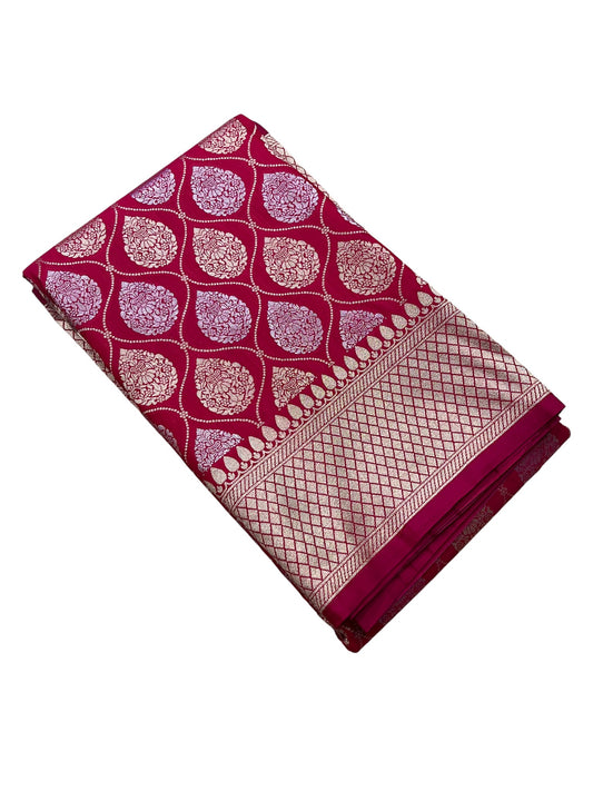 Southloom Pure Banarasi Silk Saree with Woven Work on Body and Borders (Magenta)