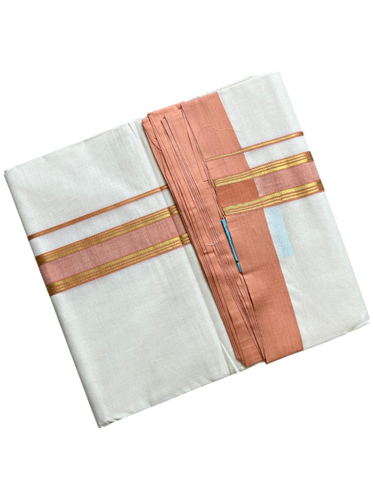 Southloom Pure Cotton Mundu with Golden Lines and Border (South Indian Kerala Dhoti)