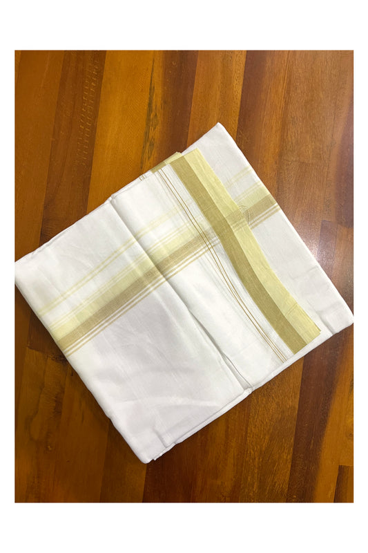 Pure White Cotton Kerala Double Mundu with Light Green Border (South Indian Kerala Dhoti)