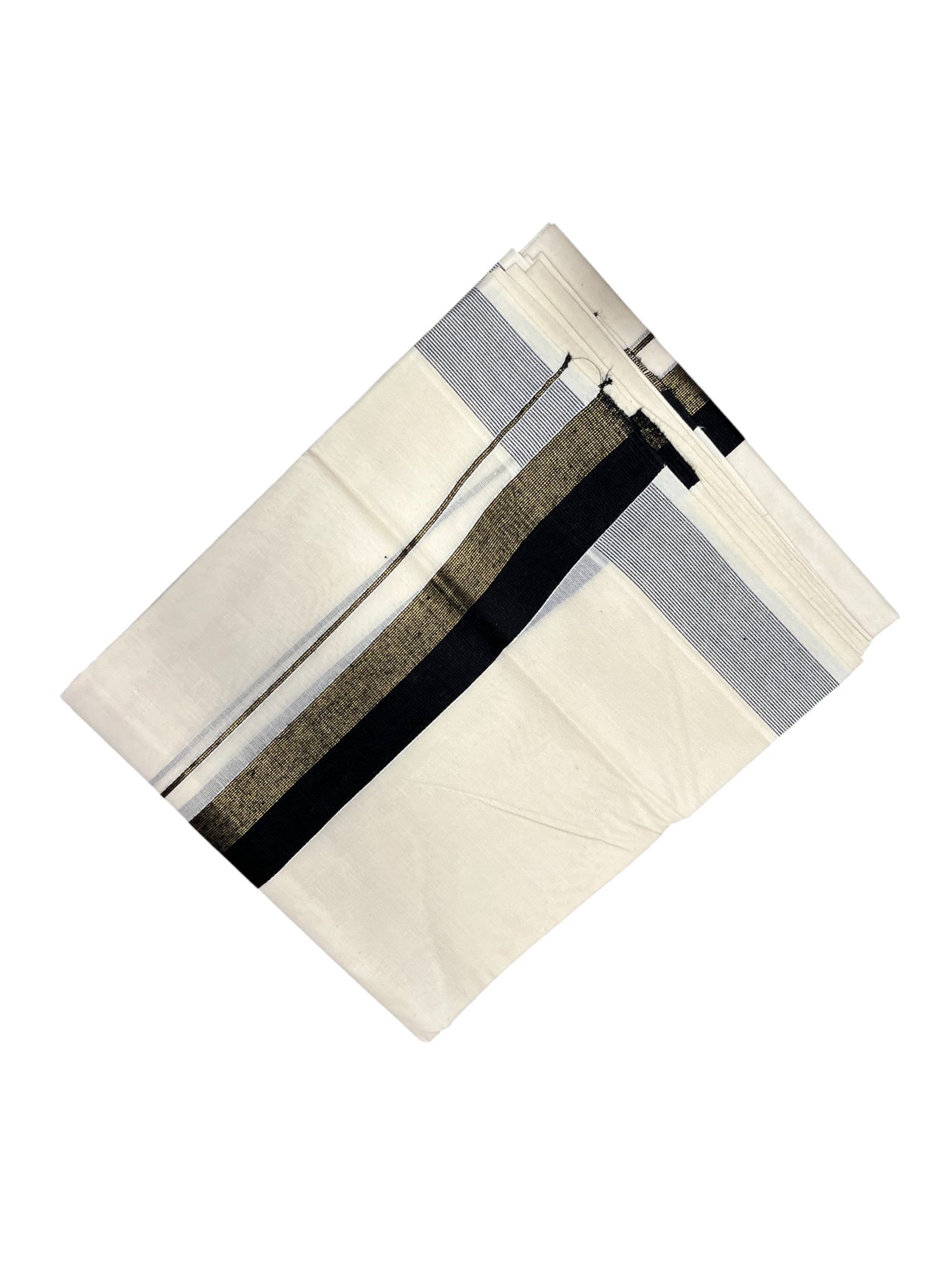Southloom Pure Cotton Double Mundu With Gold Kasavu &  Black Border (South Indian Kerala Dhoti)