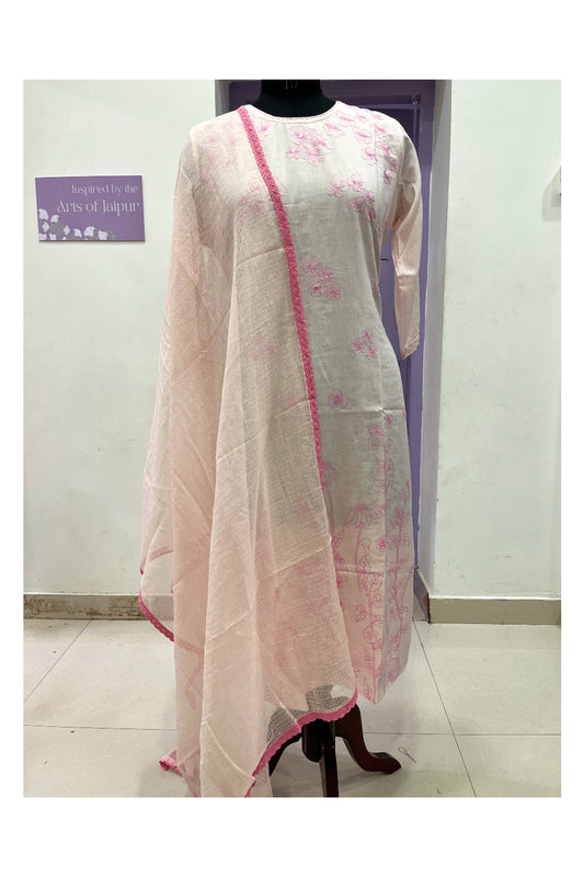Southloom Stitched Cotton Salwar Set in Pastel Pink and Embroidery Works