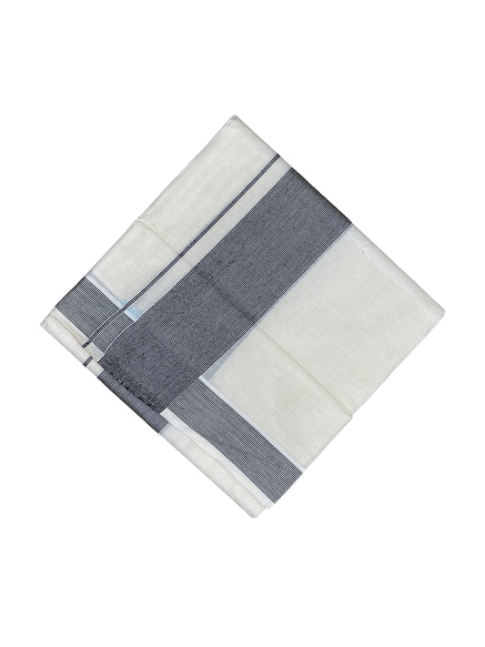Southloom Kerala Pure Cotton Double Mundu with Black Lines Border (South Indian Kerala Dhoti)