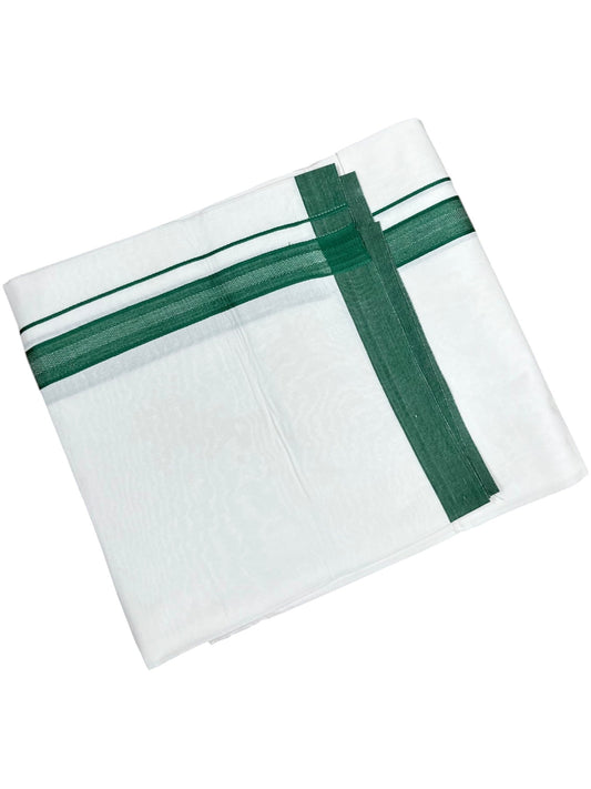 Southloom Pure White Cotton Mundu with Green Border (South Indian Kerala Dhoti)