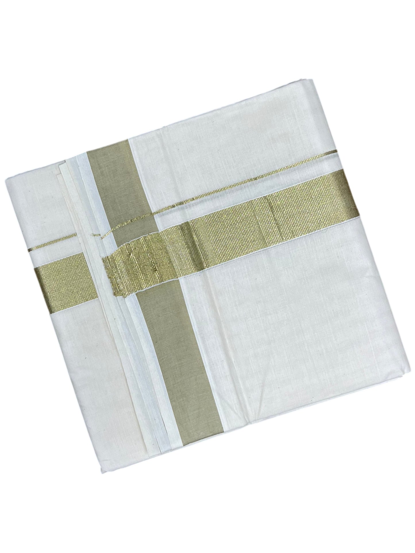 Southloom Pure Cotton Mundu with Gold Border (South Indian Kerala Dhoti)