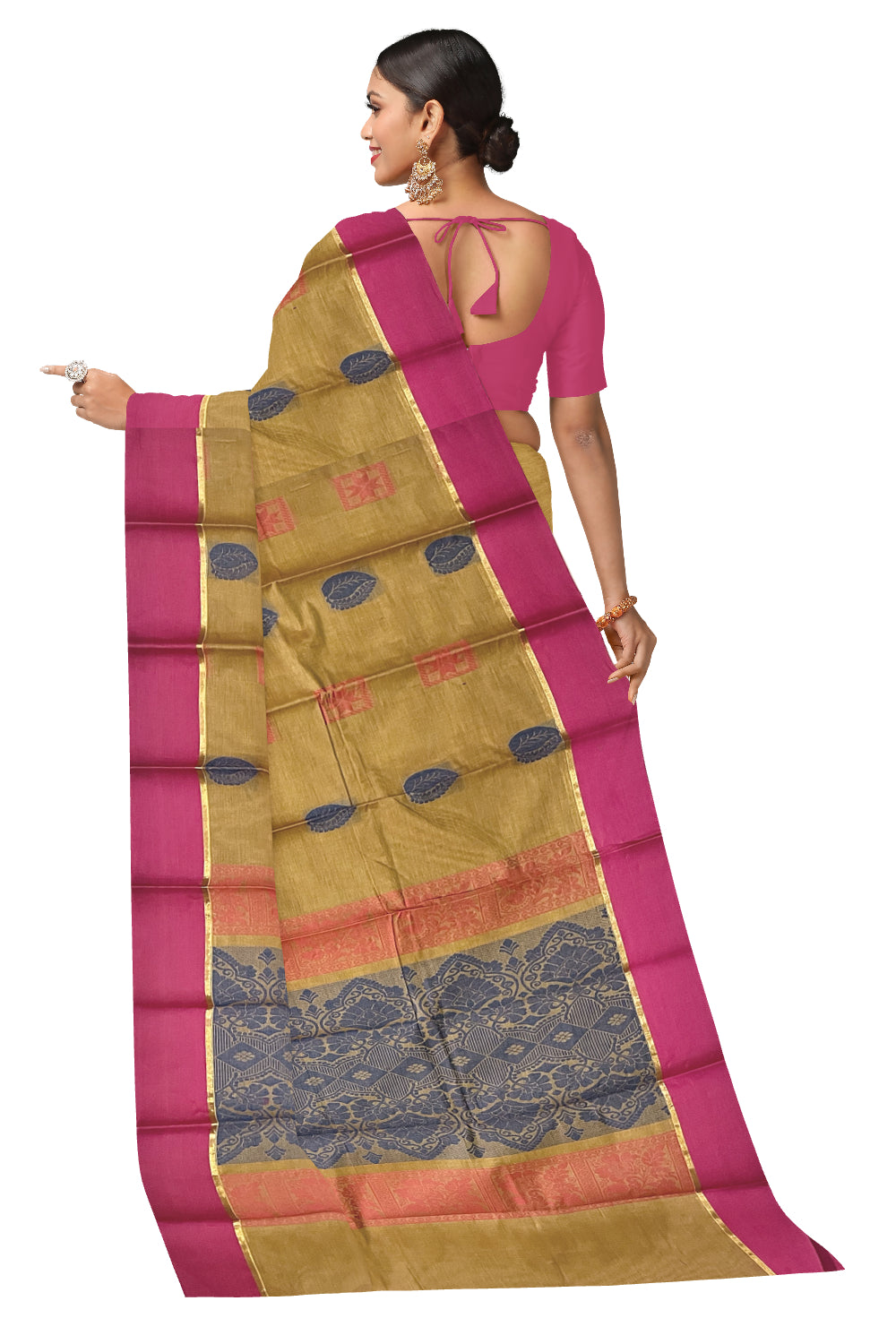 Southloom Cotton Mustard Yellow Saree with Woven Butta Works on Body and Pallu