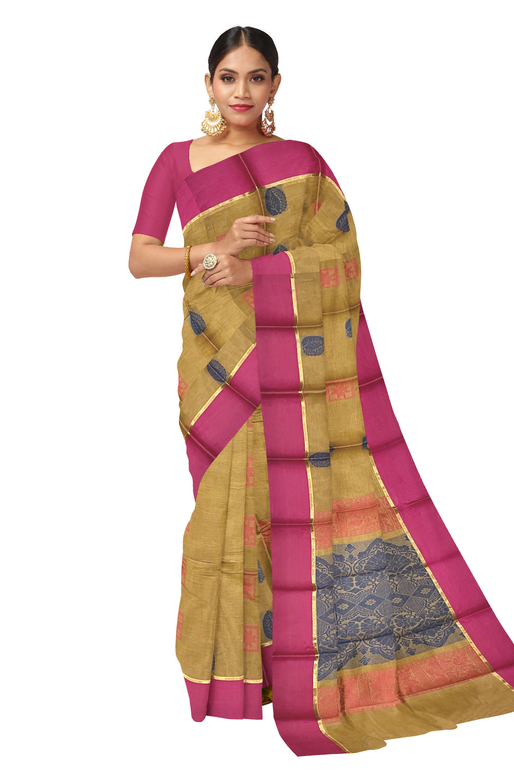 Southloom Cotton Mustard Yellow Saree with Woven Butta Works on Body and Pallu