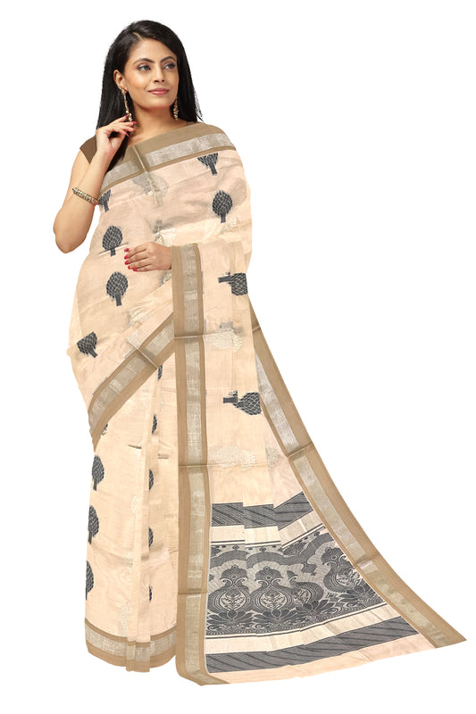 Southloom Light Brown Cotton Saree with Floral Woven Designs