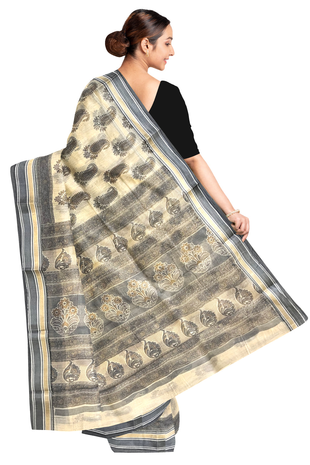 Southloom Cotton Light Brown Saree with Paisley Printed Designs