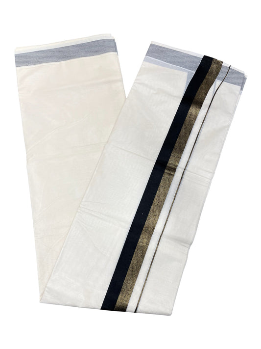 Southloom Pure Cotton Double Mundu With Gold Kasavu &  Black Border (South Indian Kerala Dhoti)