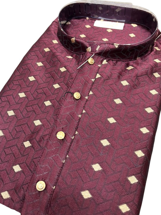 Southloom Maroon Woven Semi Silk Short Kurta for Men SL590