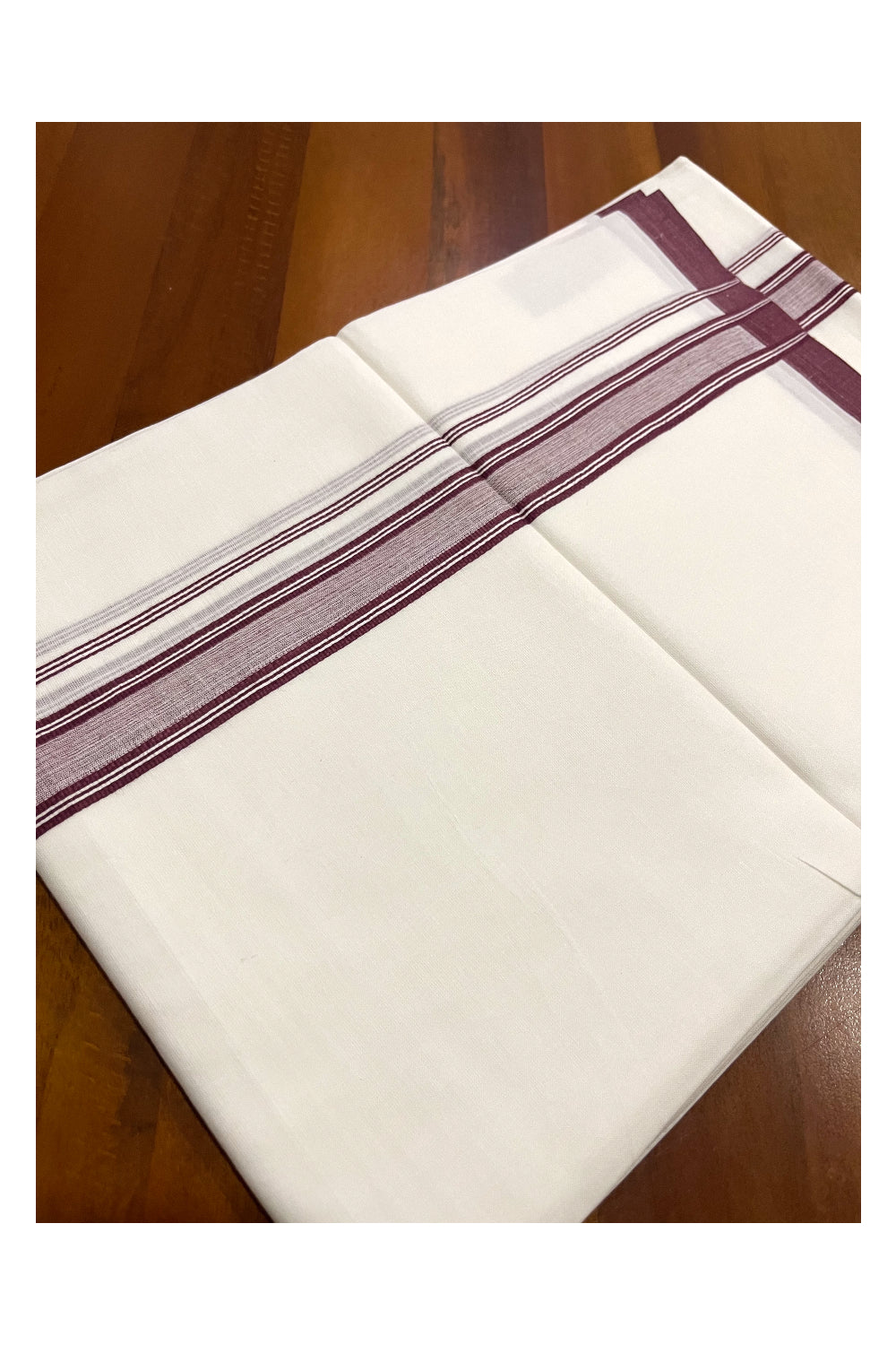 Pure White Cotton Double Mundu with Brown Border (South Indian Kerala Dhoti)