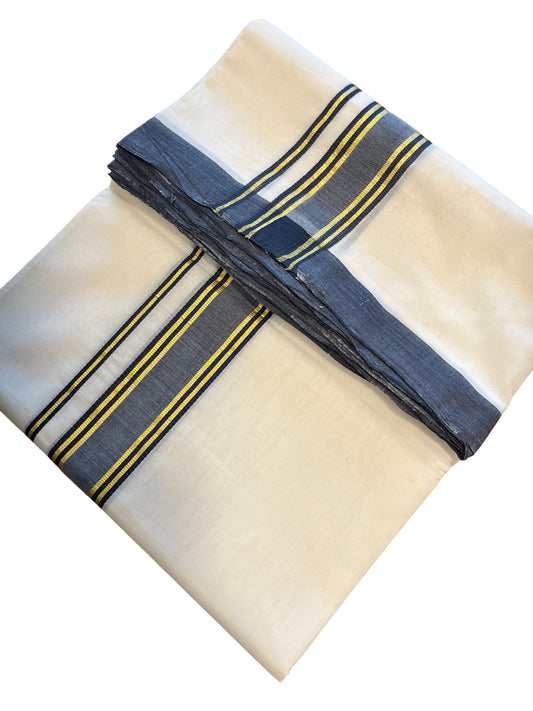 Southloom Premium Handloom Cotton Double Mundu with Gold and Grey Border